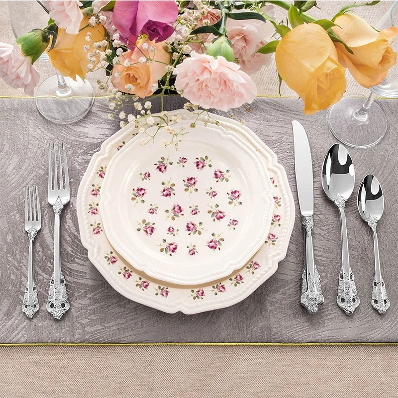 Baroque Royal Vintage Silverware Stainless Steel Flatware  Luxury Wedding Cutlery Set