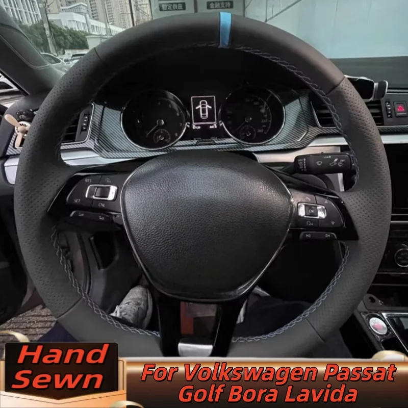

Microfiber Leather Hand-Sewn Steering Wheel Cover For Volkswagen Passat Golf Bora Lavida Anti-Slip Breathable Auto