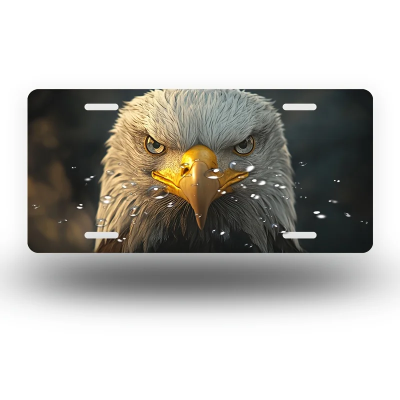 Angry Bald Eagle License Plate Frame Vintage Wear-Resistant Metal Automotive Decor Wall Art Unisex