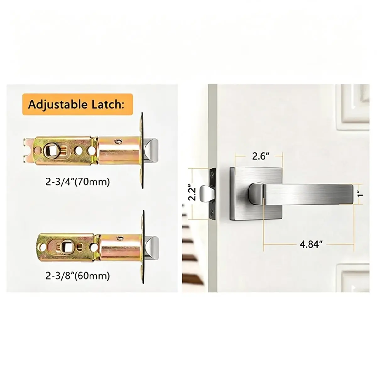 Heavy Duty Door Lever Door Lock Square Door Handle Privacy Door Levers, for Bed and Bath Room Keyless Interior Handles