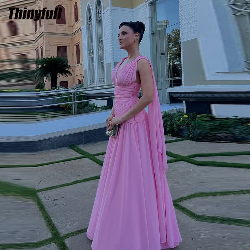 

Thinyfull Chiffon A-line Prom Dresses 2026 Sleeveless V-neck Long Evening Dress Party Gowns Robe De Soirée Customized ﻿