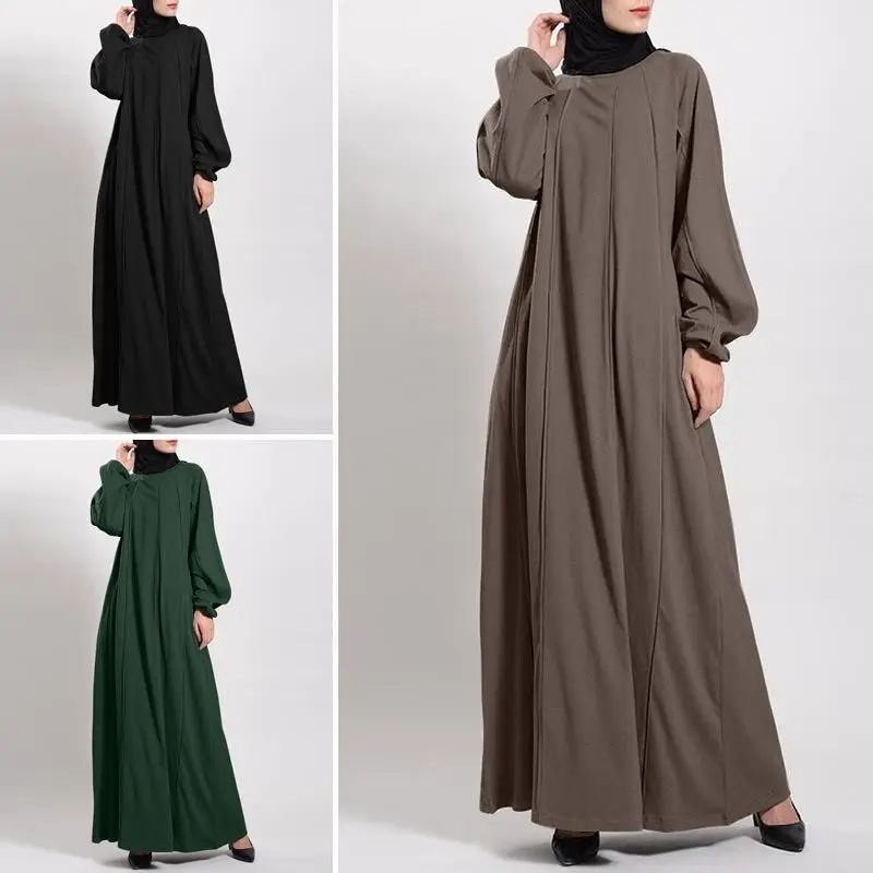 Women's Clothing Muslim Robe Jilbab Abaya Solid Color Long Sleeve Cardigan Crewneck Dubai Turkish Islamic Dress Abayas