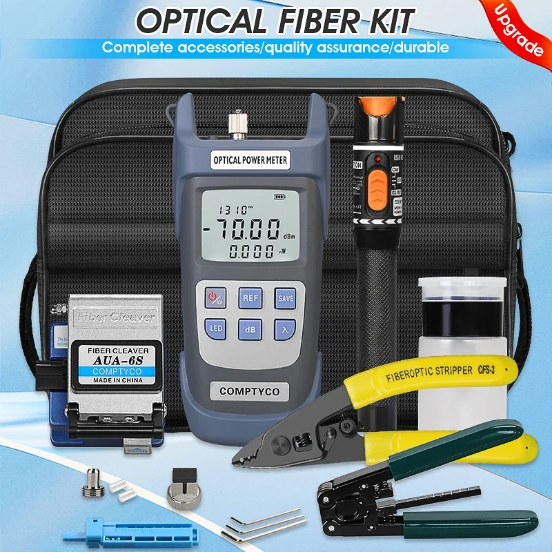 COMPTYCO FTTH Fiber Optic Tool Kit AUA-6S Fiber Cleaver Optical Power Meter 10km Visual Fault Locator with Stripping Pliers