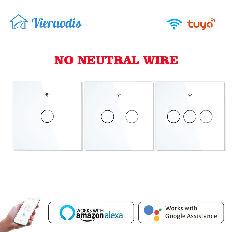 Wifi Wall Touch Switch EU No Neutral Wire Required Smart Light Switch 1 2 3 Gang 220V Tuya Smart Home Support Alexa Google Home