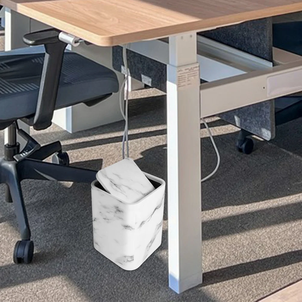 Marble Pattern Trash Can Lid Garbage Container Waste Paper Basket Plastic Bathroom Living Room Kitchen Elegant Design