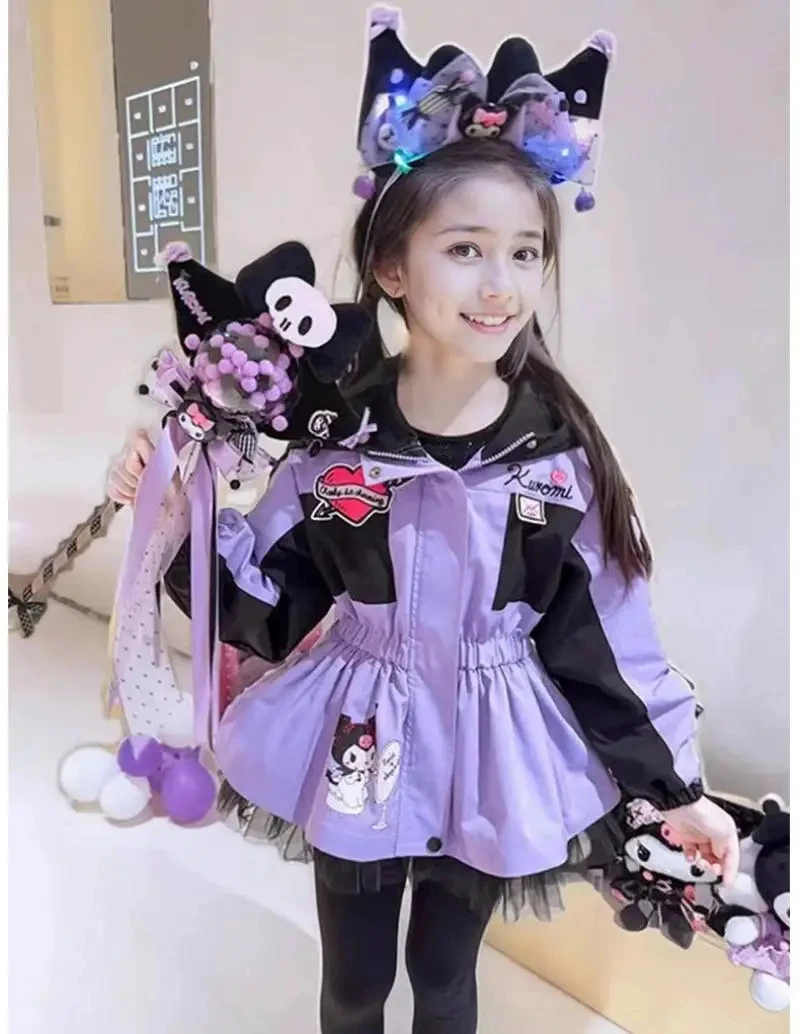 سترة كورومي كاواي للأطفال البنات لخريف جديد كارتوني سينامورول سترة مطرزة بقلنسوة للاستخدام الخارجي سترات خصر قابلة للسحب