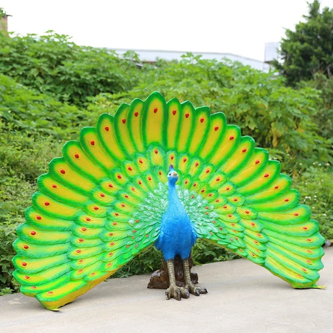 Escultura do pavão da fibra de vidro, simulação exterior, decoração da paisagem do jardim, pássaros, animais, artesanatos