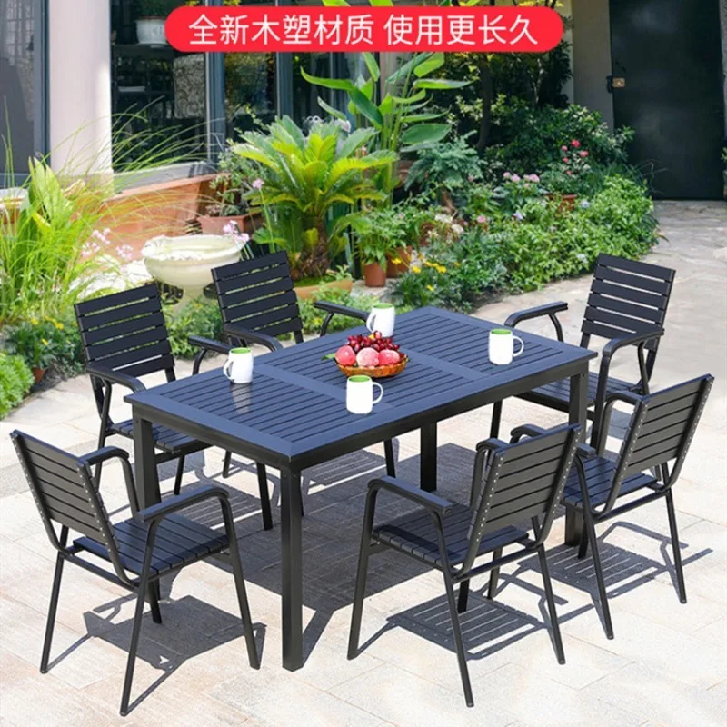Outdoor plastic wood tables and chairs Garden preservative wood Outdoor casual dining table Garden open-air balcony Cafe