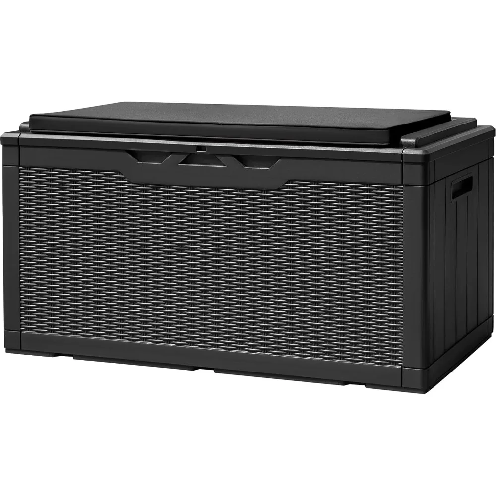 

100 Gallon Deck Box, Waterproof Outdoor Storage Box with Cushion (Black)