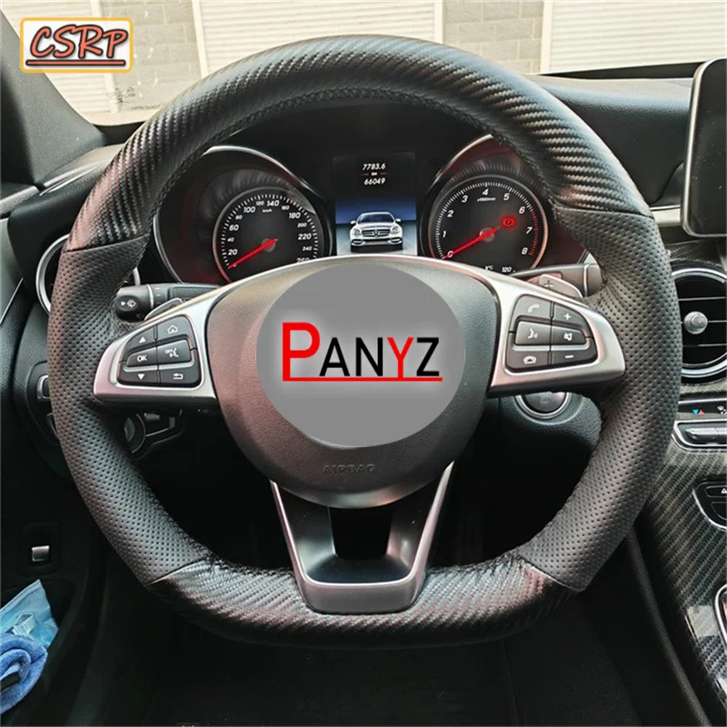 Hand-stitched Carbon Car Steering Wheel Cover for Mercedes Benz C300 C400 CLA250 CLS400 CLS550 GLC300 GLE400 SL450 SL550 SLC300
