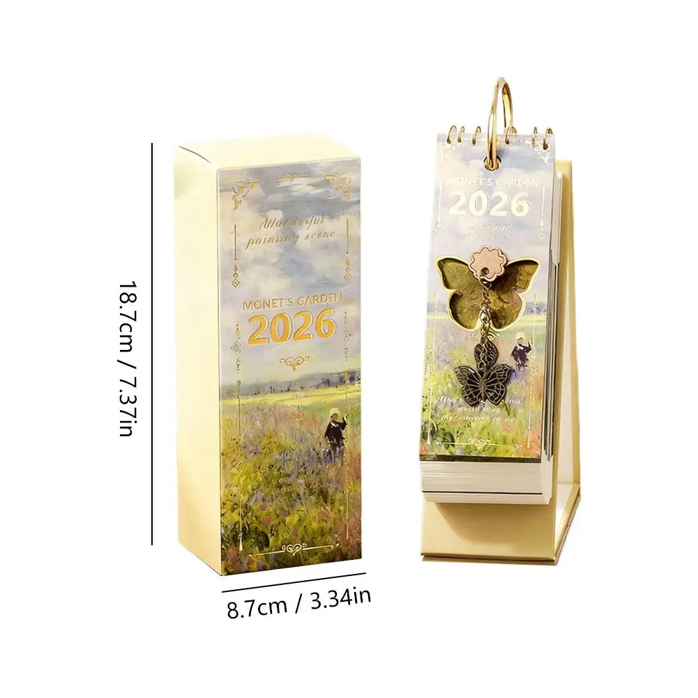 ปฏิทินตั้งโต๊ะลายภาพวาดสีน้ำมันวินเทจ พร้อมปกสีทอง 365 วัน คำคมสร้างแรงบันดาลใจ แบบพลิกหน้าเดียว วางแผนรายวัน