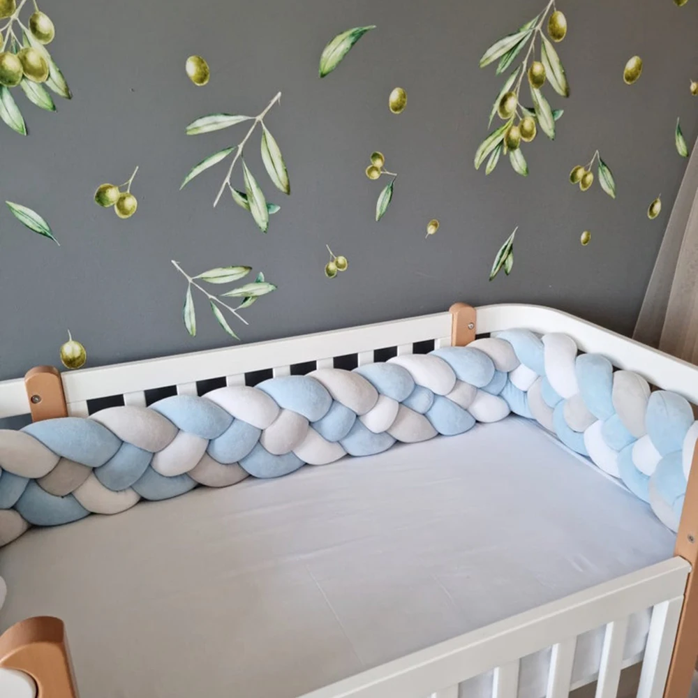 2M/3M Baby Crib Bumper Cot Protector Infant Bedding Set for Babies Boys Girls Braid Knot Pillow Cushion Room Decor