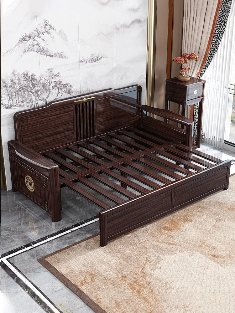 YJQ new Chinese solid wood Arhat bed small apartment Zen push-pull retractable dual-purpose sofa bed