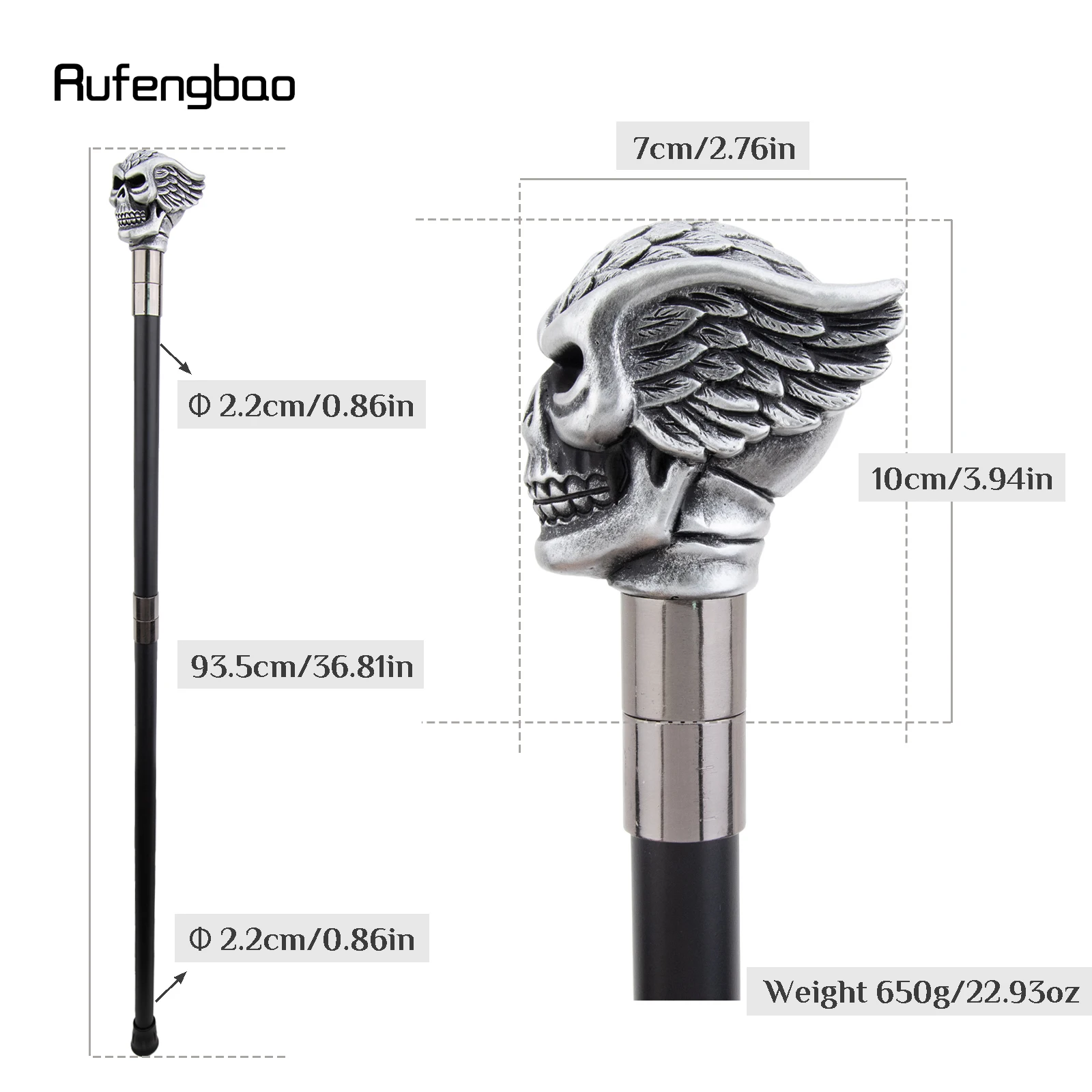 Silver Resin Skull Feather Walking Cane Fashion  Stage Cane Decorative Stick Decorative Cosplay And Parties, For Cosplay & Party
