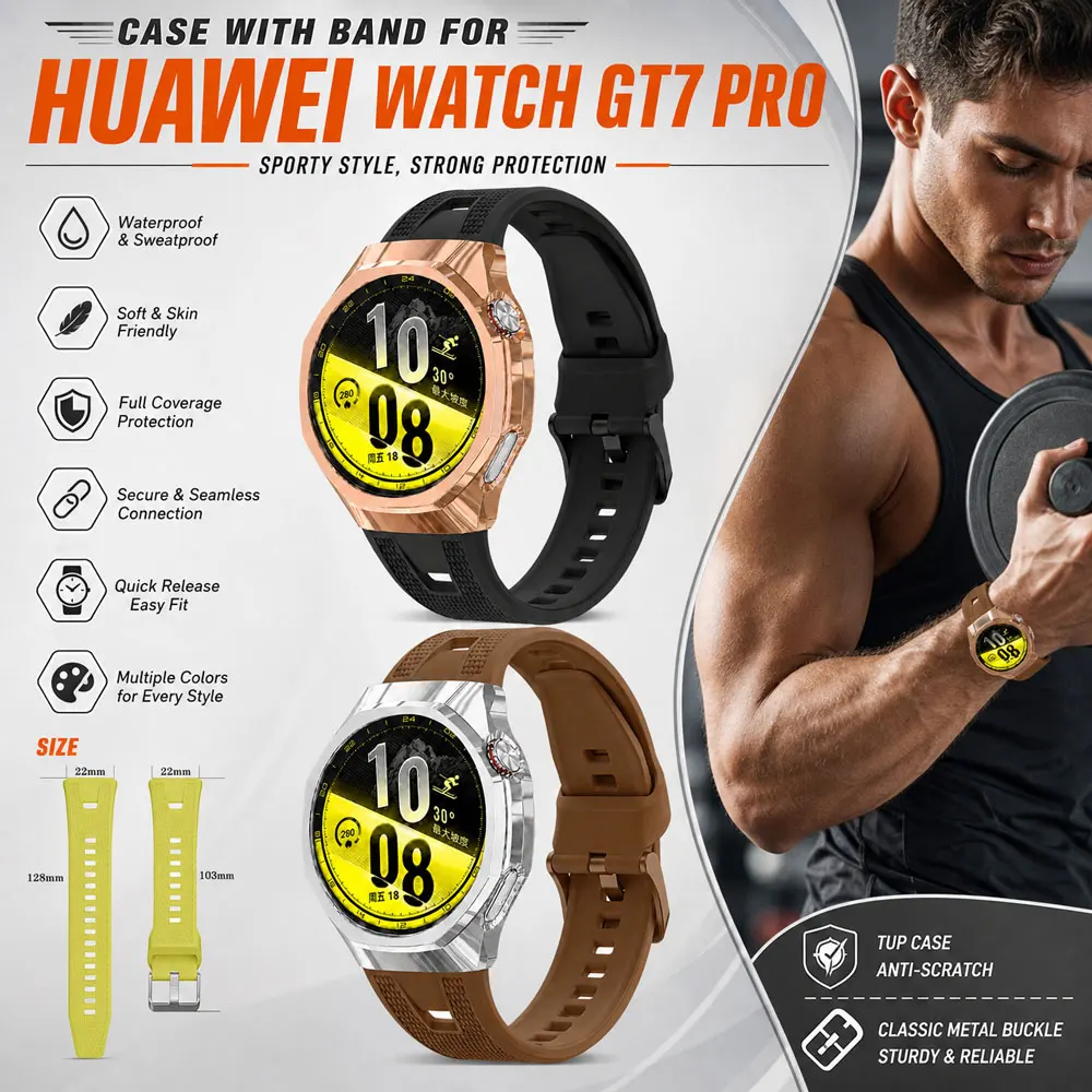 TPU Case with Strap for Huawei Watch GT7 Pro Band Seamless Silicone Replacement Band 2 in 1 for Huawei Watch GT7 Pro Accessories