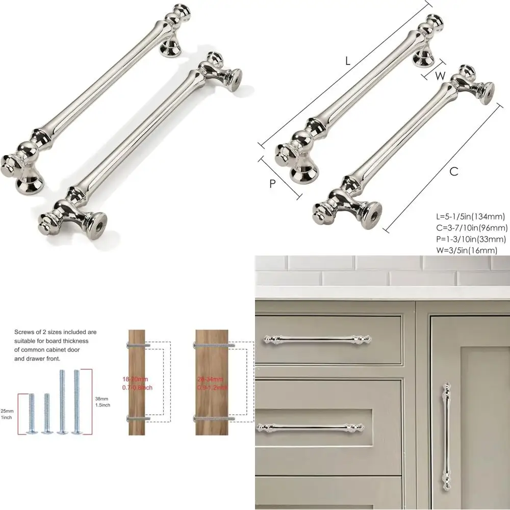 

Полированный никель 6-1/4 дюйма, ручки для ящиков, кухонная фурнитура, ручки для комода из цинкового сплава, набор из 10 шт.