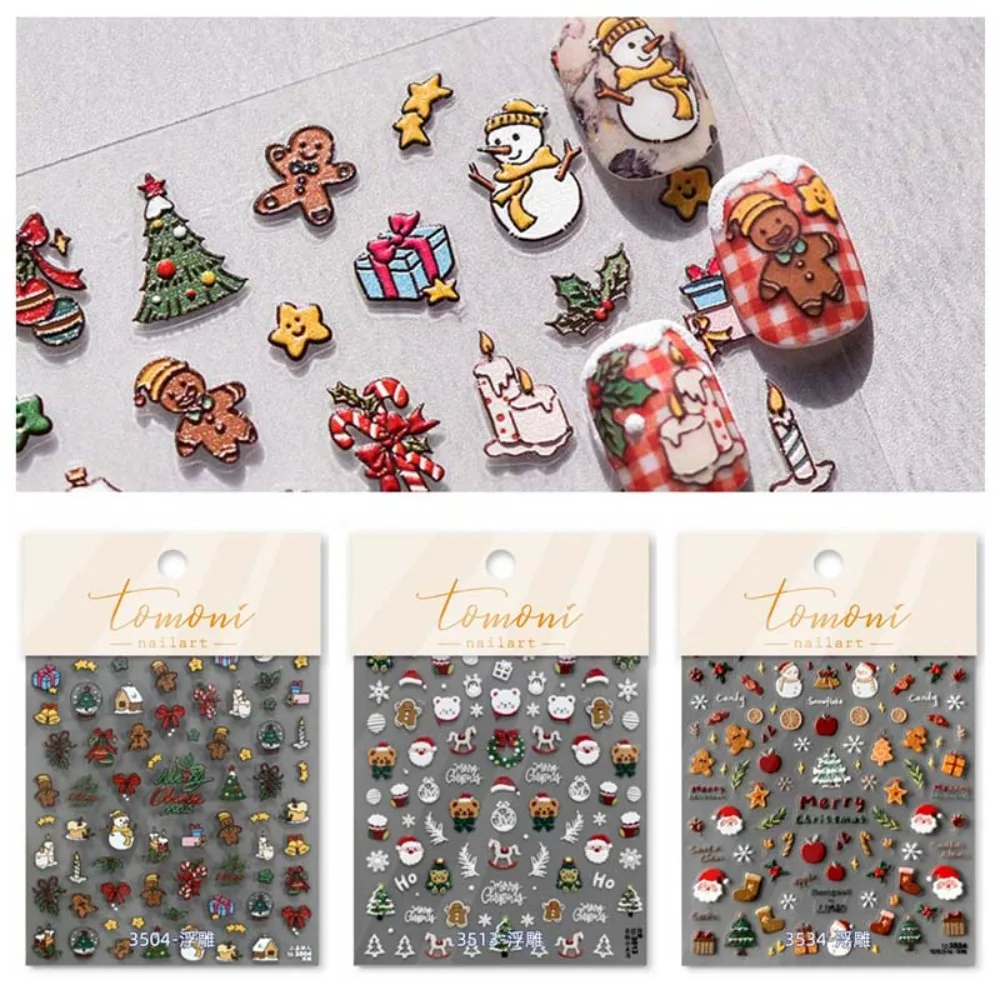 Pegatinas en relieve para uñas de Navidad, adornos de manicura, calcomanías navideñas, campana de Navidad