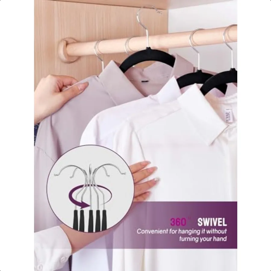 شماعات فيت السوداء 50 عبوة من شماعات الملابس غير القابلة للانزلاق شديدة التحمل للمعطف، شماعات بدلة موفرة للمساحة النحيفة لخزانة O