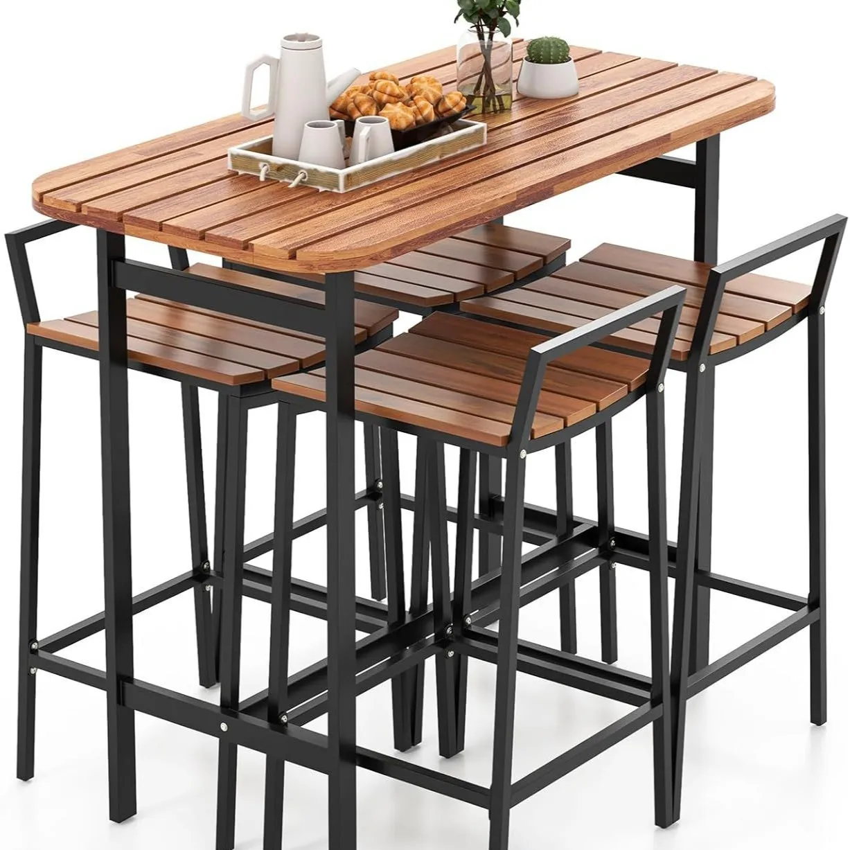 

Outdoor Solid Wood Tables and Chairs Garden Outdoor Cafe Tables and Chairs Milk Tea Shop Tables and Chairs Anti-corrosive