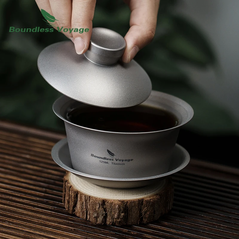 

Boundless Voyage 125ml Titanium Gaiwan Travel Traditional Chinese Kung Fu Tea Cup Double-Walled Portable Teacup for Adults
