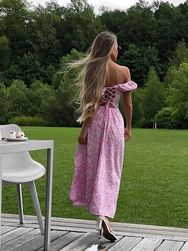 Instunning Bloemenprint Maxi Dr Dames Zomer Nieuwe Sexy Bal Split Hoge Taille Bubble Sve Vintage Sle Long Dr