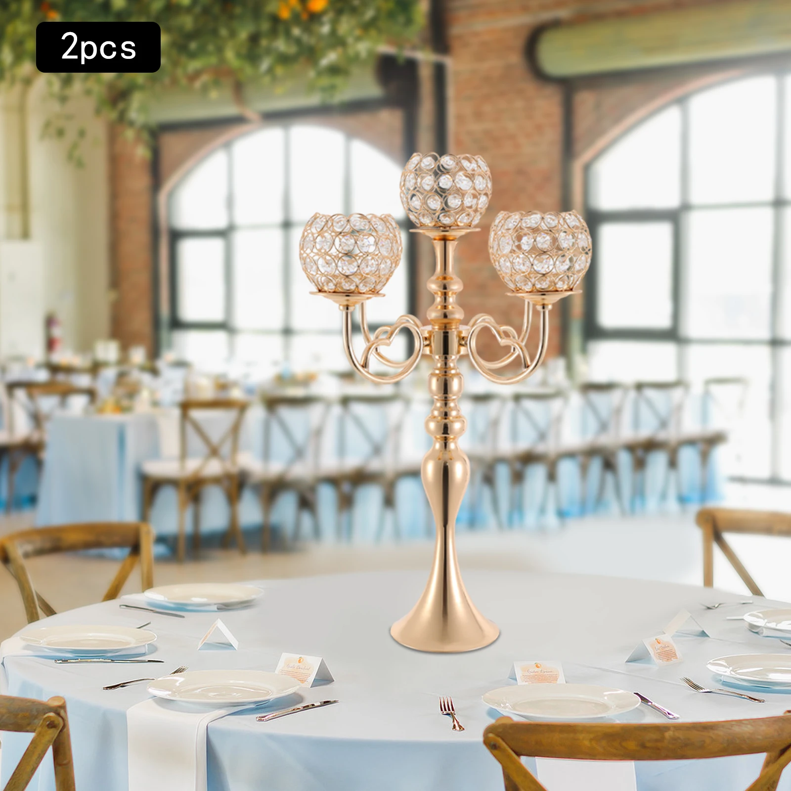 

Набор из 2 золотых канделябр, настольные подсвечники высотой 21,5 дюйма с 5 рычагами для настоящих и беспламенных свечей, центральная часть напольной подставки для свечей