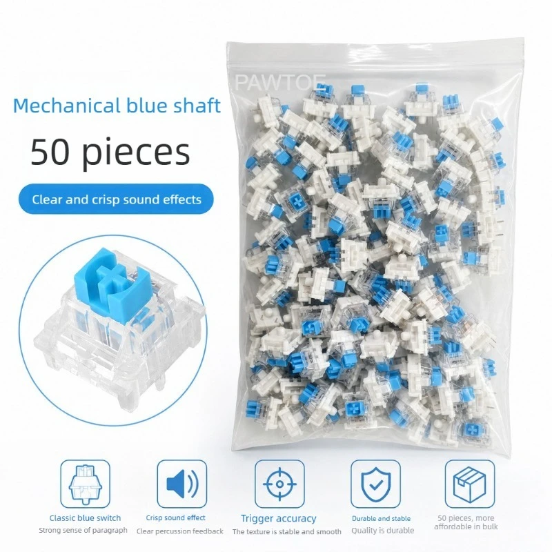 50 Stück Tastatur-Clicker für 3D-Druck, staubdicht, 3-Pin blaue mechanische Tastaturschalter für 3D-gedruckte Clicker-Fidgets – Detail 1