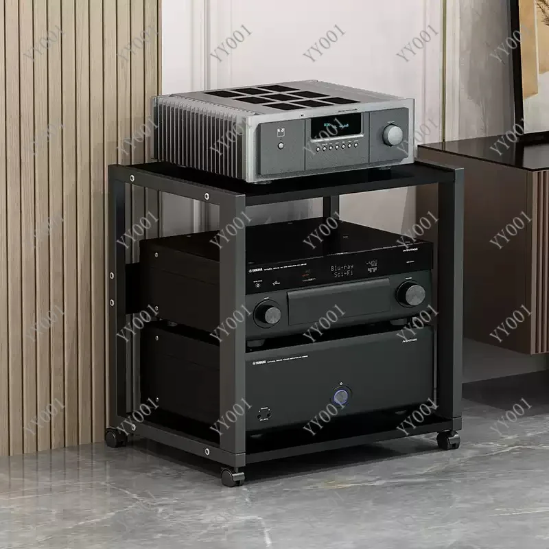 Adjustable 2-5 Tier Audio Rack Steel Frame Media Console With Wheels For Home Theater