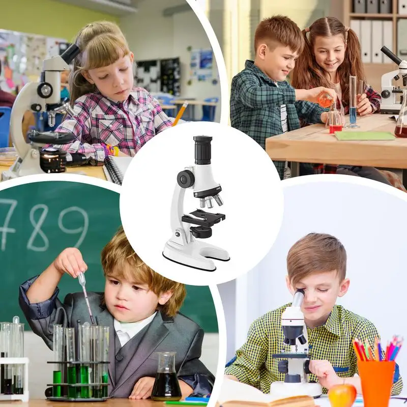 Educational Microscope 1200x Magnification Kids Beginner Microscope Science Kit Educational Powerful Biological Microscopes Kids