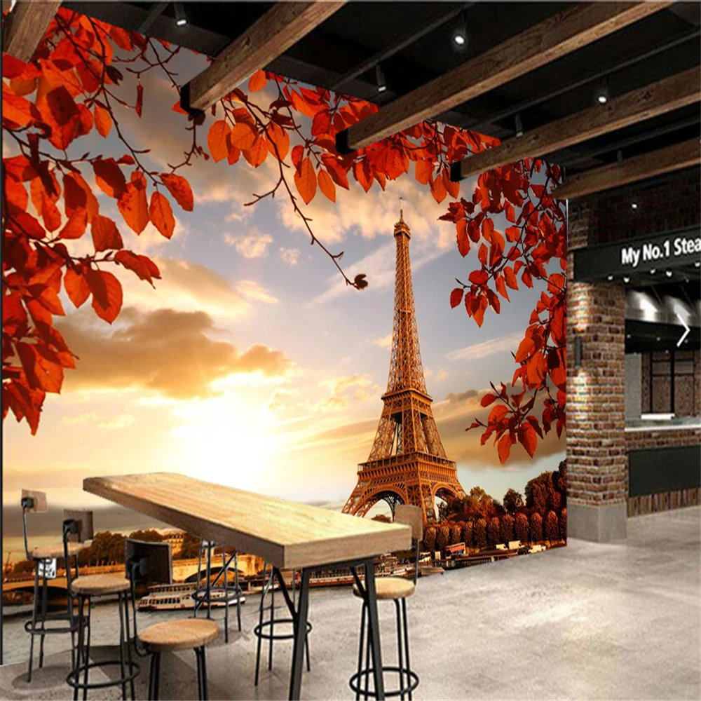 

Papel de parede Autumn Eiffel Tower Paris photo Leaf 3d wallpaper wall bedroom wall papers home decor mural