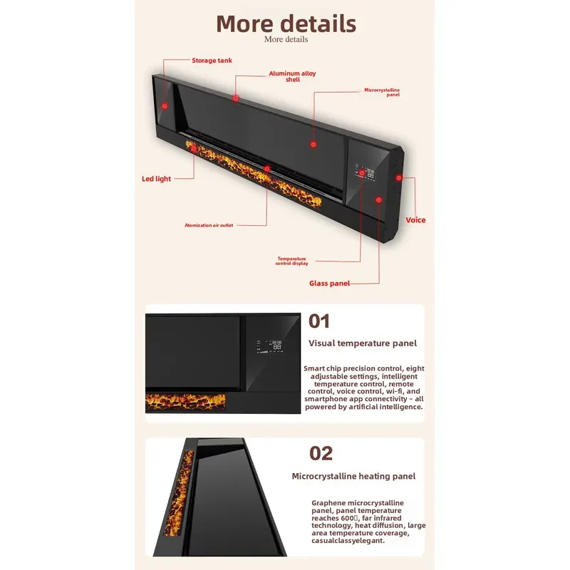 2026Factory Wholesale Graphene Heater with Water Mist Flame Humidification Function 8 Level Temperature Adjustable