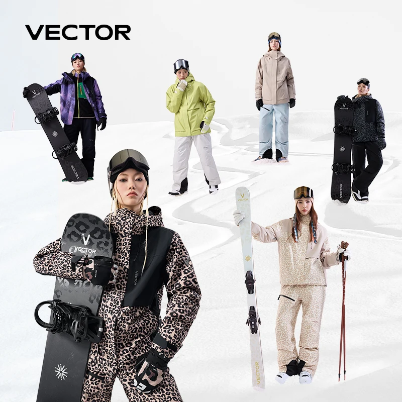 VECTOR Мужчины Женщины 3л Хлопковая лыжная куртка Лыжные штаны Теплые ветрозащитные зимние комбинезоны Водонепроницаемая спортивная одежда на открытом воздухе Сноуборд