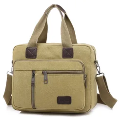 Canvas Men's Crossbody Large Capacity Simple Casual Business Shoulder Bag Multi-Layer Travel Handbag