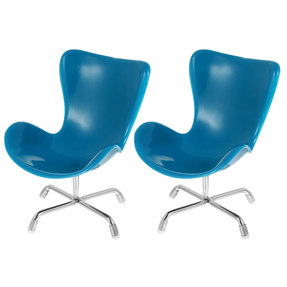 2 Pcs Office Decor Egg Chair Armchair Toy Miniature Backrest Swivel Blue Plastic Child Furniture