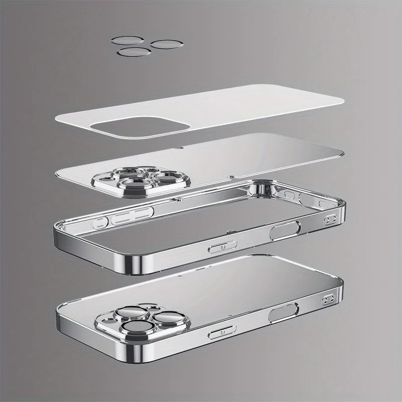 Gradient Minimalist Curve Electroplated Phone Case For iPhone 17 16 15 14 13 12 11 Pro Max Plus 16E 17 Air Tempered Glass Cover - náhled 6