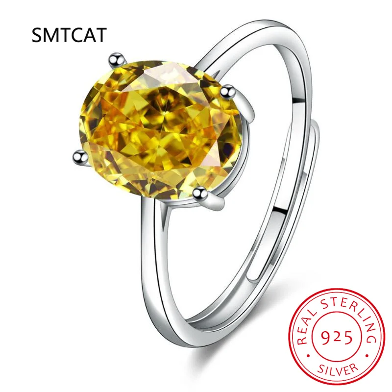 Oval Cut Natural Yellow Citrine 925 Sterling Silver Ring Adjustable for Women Statement Fashion Gemstone Jewelry Gift Bague
