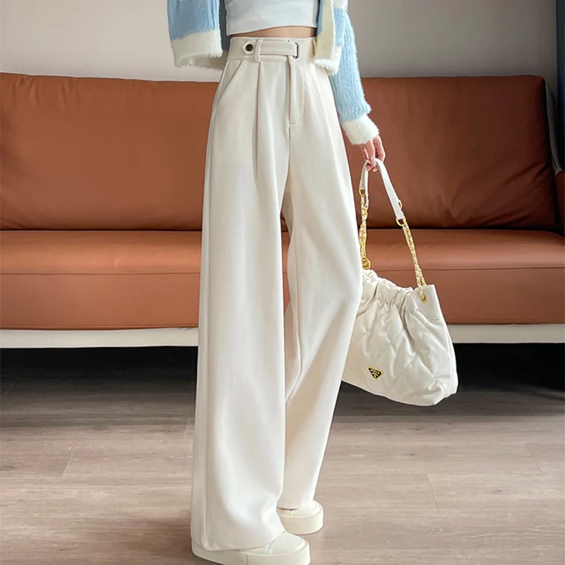 High Waist Corduroy Pants Women Korean Casual Fashion All Match Baggy Wide Leg Pant Female Fall Winter New Warm Trousers