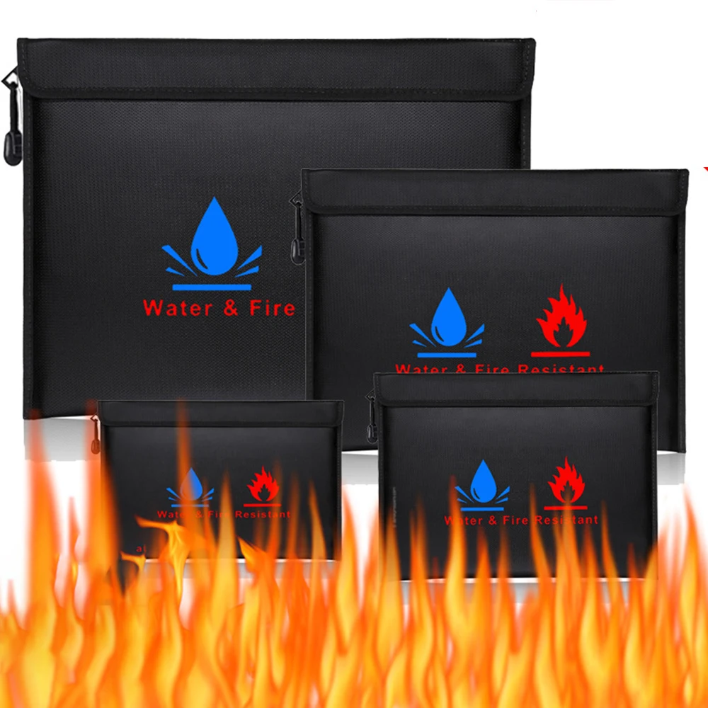 Bolsa para documentos ignífuga e impermeable, bolsa de almacenamiento de archivos con cremallera para certificados, dinero, tarjetas, almacenamiento seguro contra incendios