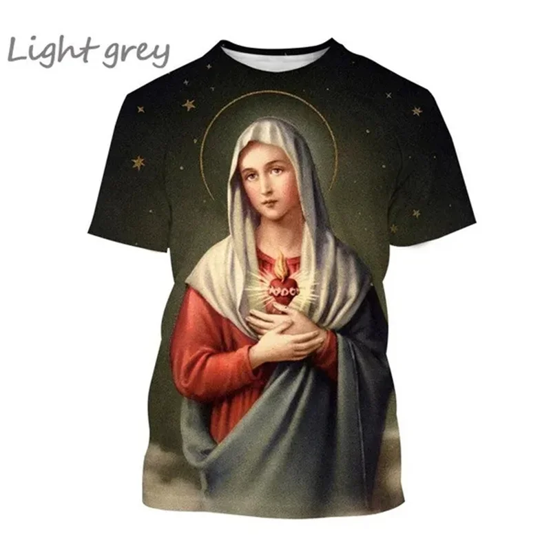 Virgin Mary T Shirt Goddess of Mercy 3D Print T-Shirt Christian Blessed Jesus God Tee Shirts Womens Clothing Unisex Short Sleeve