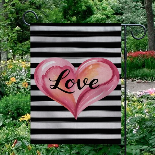 Love Garden Flag Black White Striped Pink Heart Valentine Outdoor Yard House IIX yyi