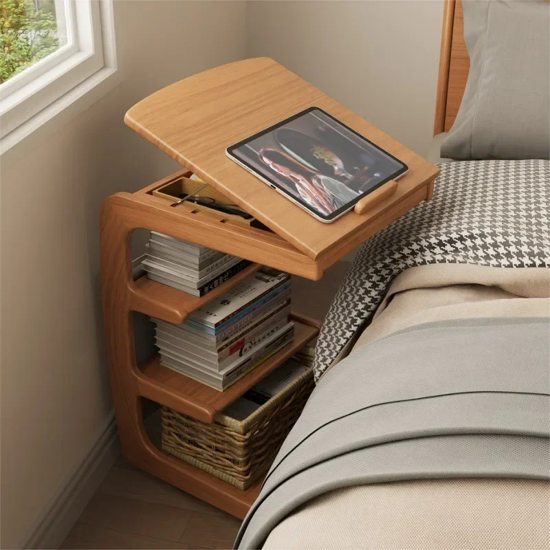 Solid wood sofa edge, movable side cabinet with wheels, bedside shelf, household corner cabinet, small table, multi-function