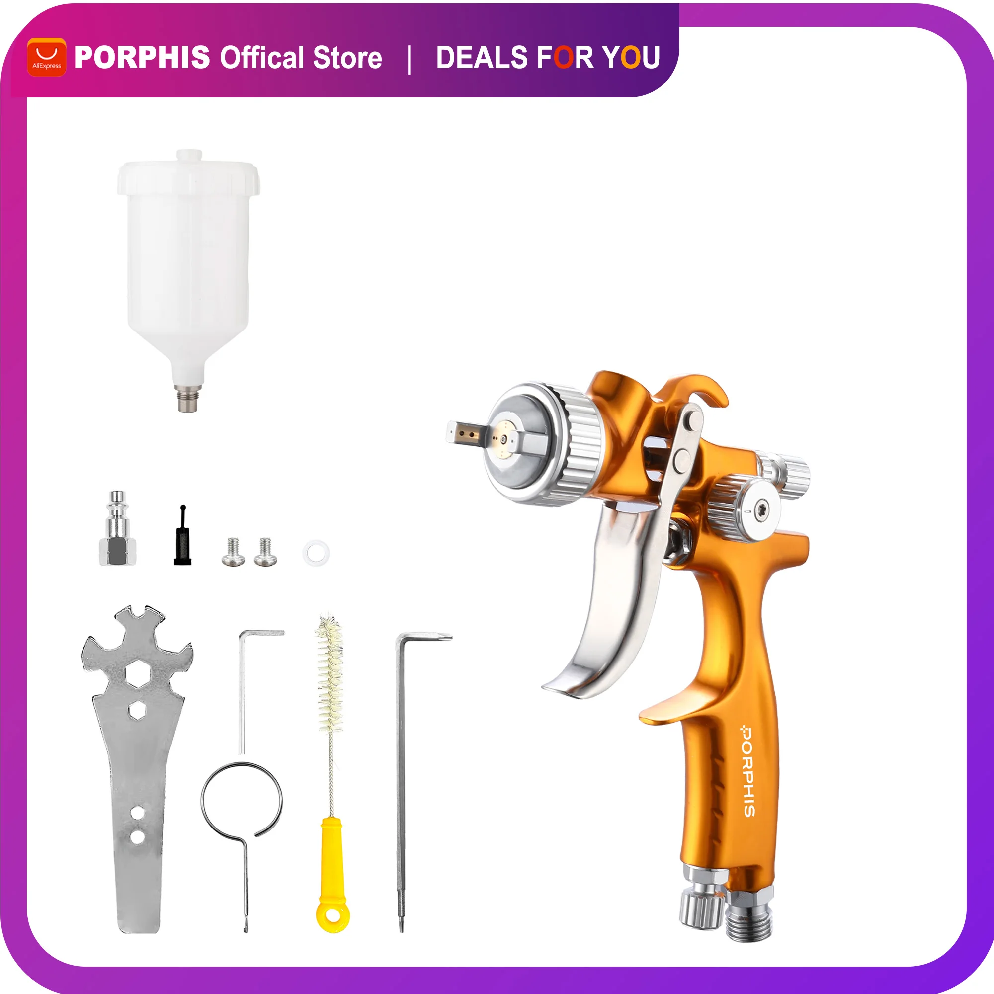 

Original PORPHIS Spray Gun MPH-338 LVLP Paint Spray Gun 0.8/1.0mm Nozzle Air Spray Gun Varnish Paint Sprayer mini spray gun