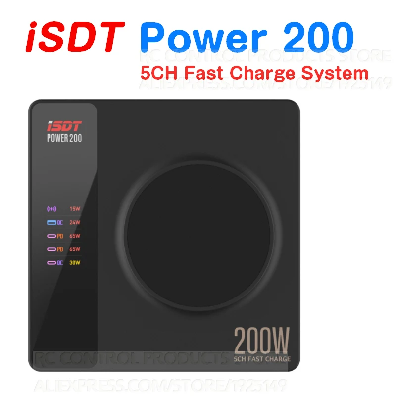 

iSDT Power 200W Desktop Charger Ultra High Power 5 Independent Channel PD3.1 Wireless Charger APP Connection for iphone MacBook