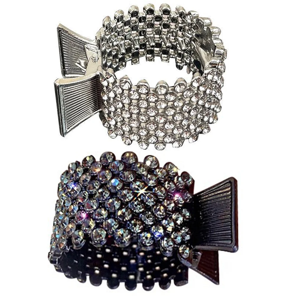 

2Pcs Shiny Rhinestone Ponytail Claw Clip Creative Hair Holder Clip for Sports Work Cooking Hairstyles Claw Clips for Thick Hair