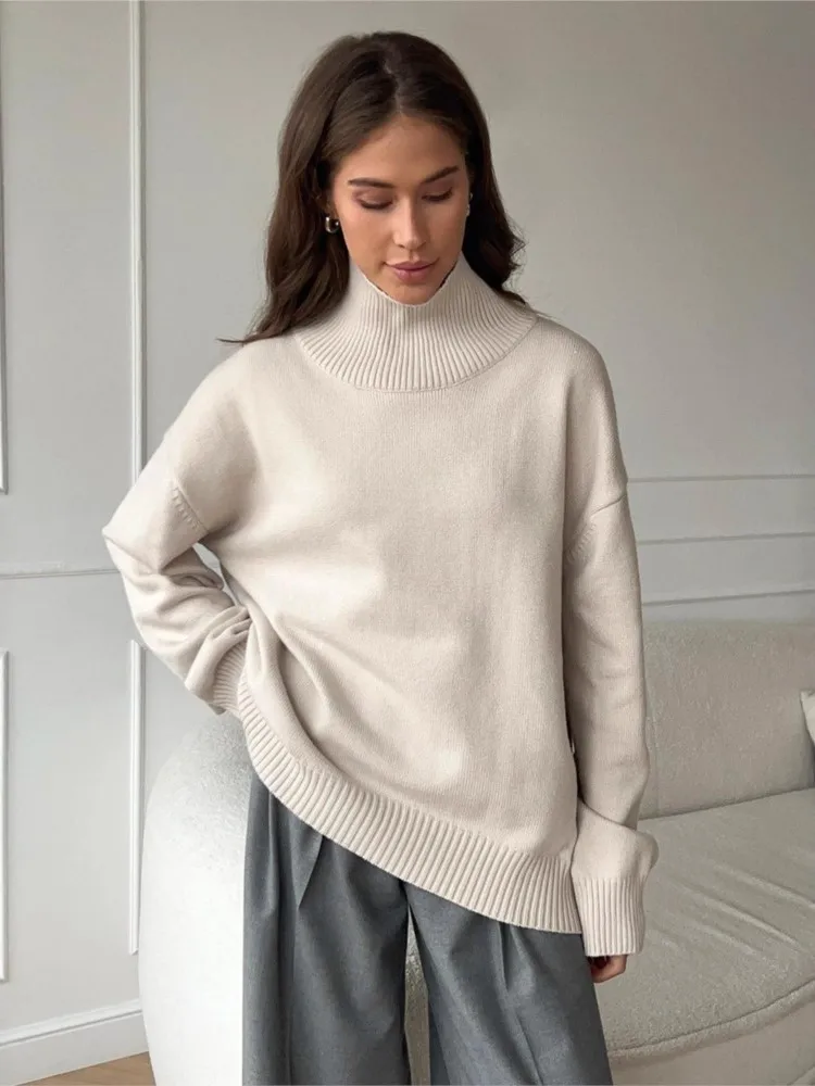 

2025 пуловер, свитер, зимняя одежда, женская одежда, универсальный, повседневный, простой, стильный, однотонный, с высоким воротником