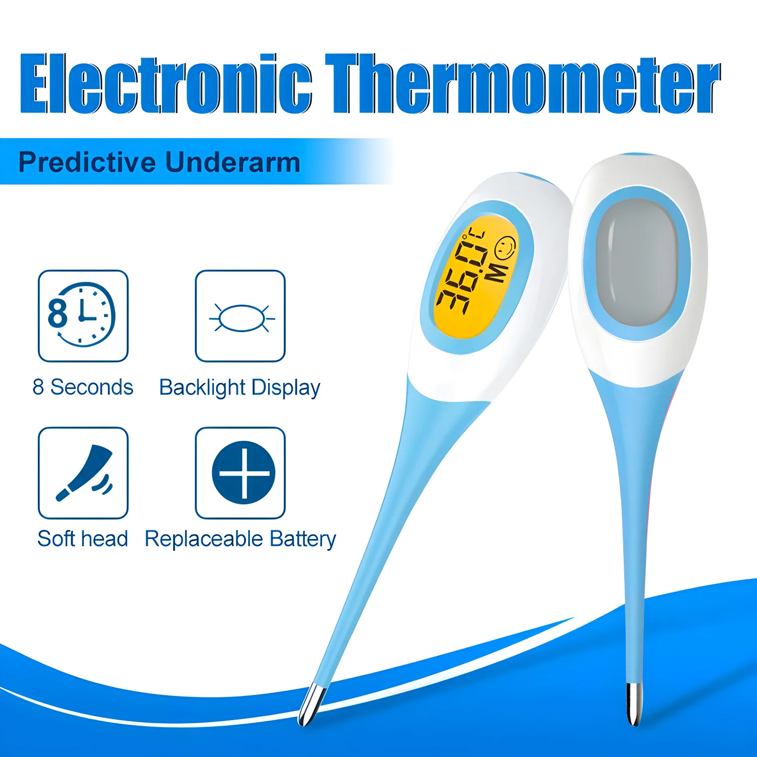 Silicone Fast 8S Thermometer for Fever Digital Infrared Basal Body Thermometer Oral Armpit Rectal Temperature LED Display