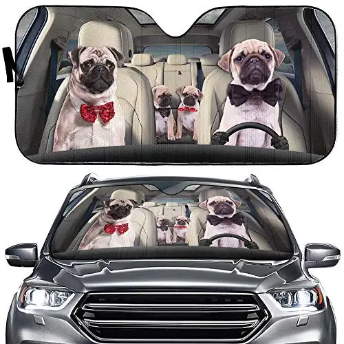 

Pug Dog Car Windshield Sun Shade Pet Family Driver Auto Front Window Sunshade Animal Foldable Sun Shield Animal Printed Automoti