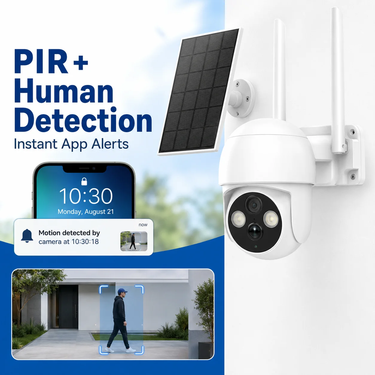 6000mAh battery long standby wireless security camera, PIR+ humanoid dual trigger, TF card/cloud storage dual recording, APP rea