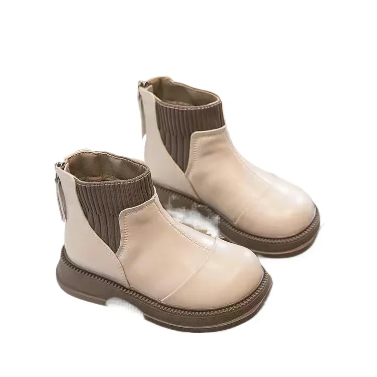 Stivali corti da ragazza Nuovo 2024 Autunno Moda Tessuto Bambini Calzino Stivali Bambini Flessibile Cerniera posteriore Stivaletti per bambini
