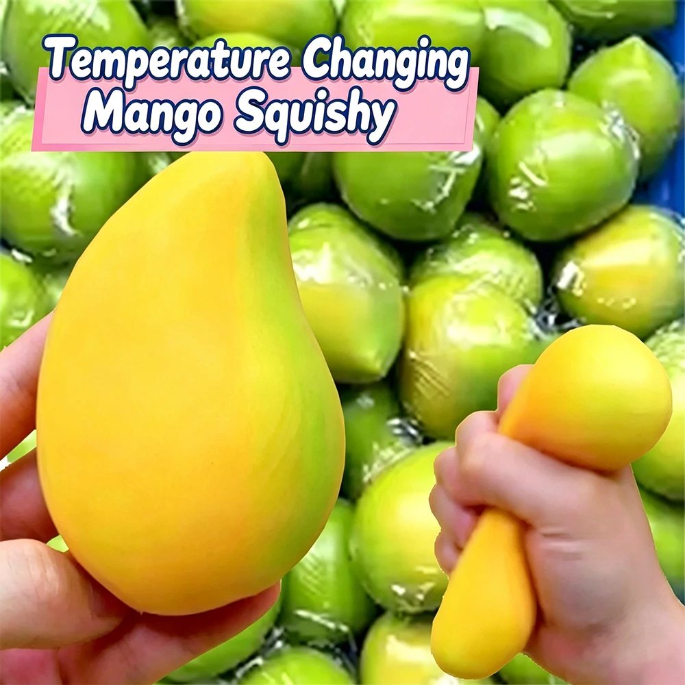 Handmade Crispy Mango Stress Ball Squeeze Toy, Color-Changing Mango Squishy Fidget Ball, ASMR Sensory Stress Relief Toy